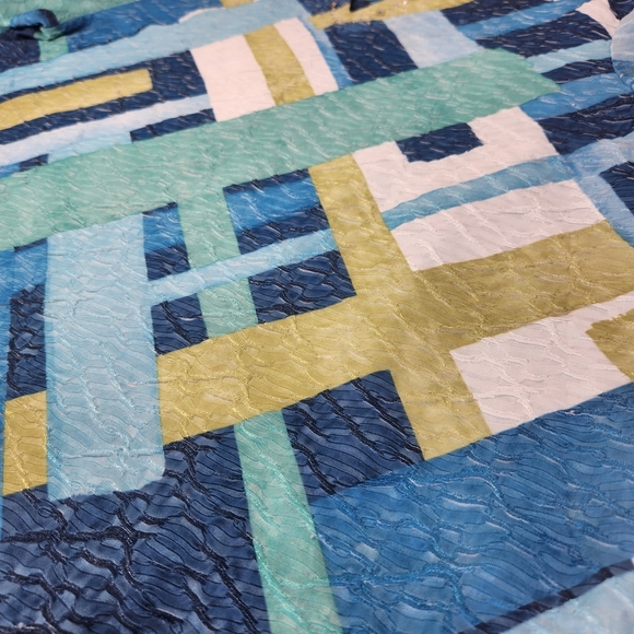 Alfred Dunner Textured Blue and Green Abstract Blouse 3/4 Sleeve Large - Picture 7 of 7